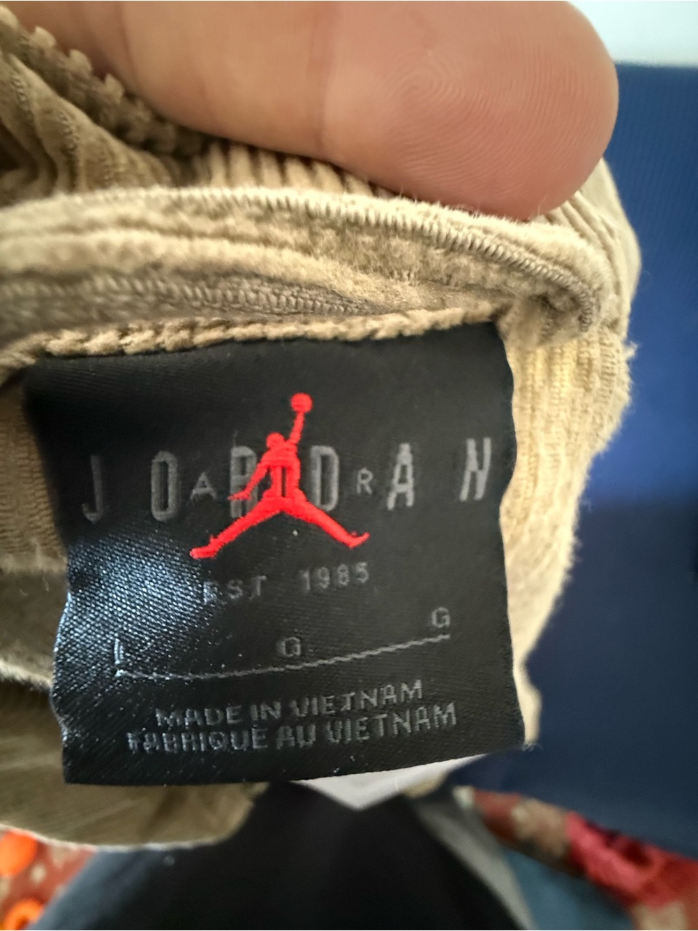 Jordan Men's Corduroy Accessory in Tan with Silver Jumpman Zipper - Picture 6 of 7
